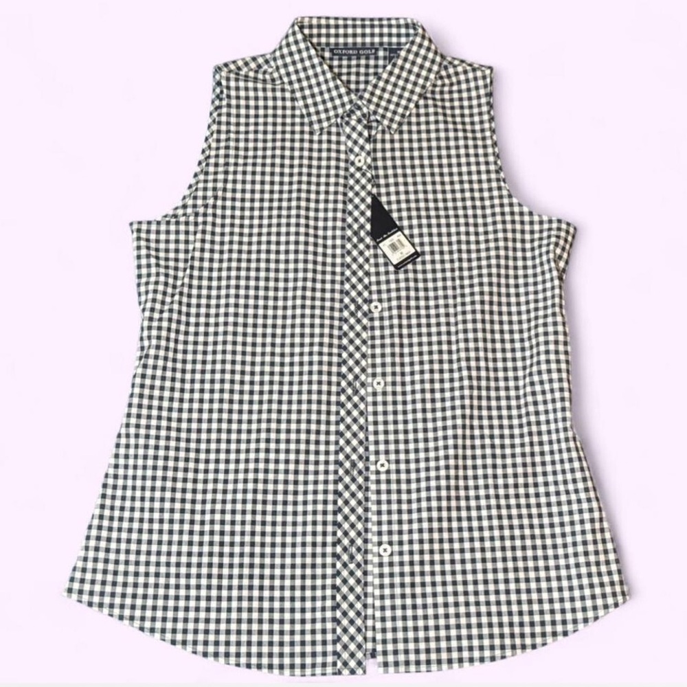 NWT Oxford Golf Navy Gingham Sleeveless Button Down Shirt - Medium